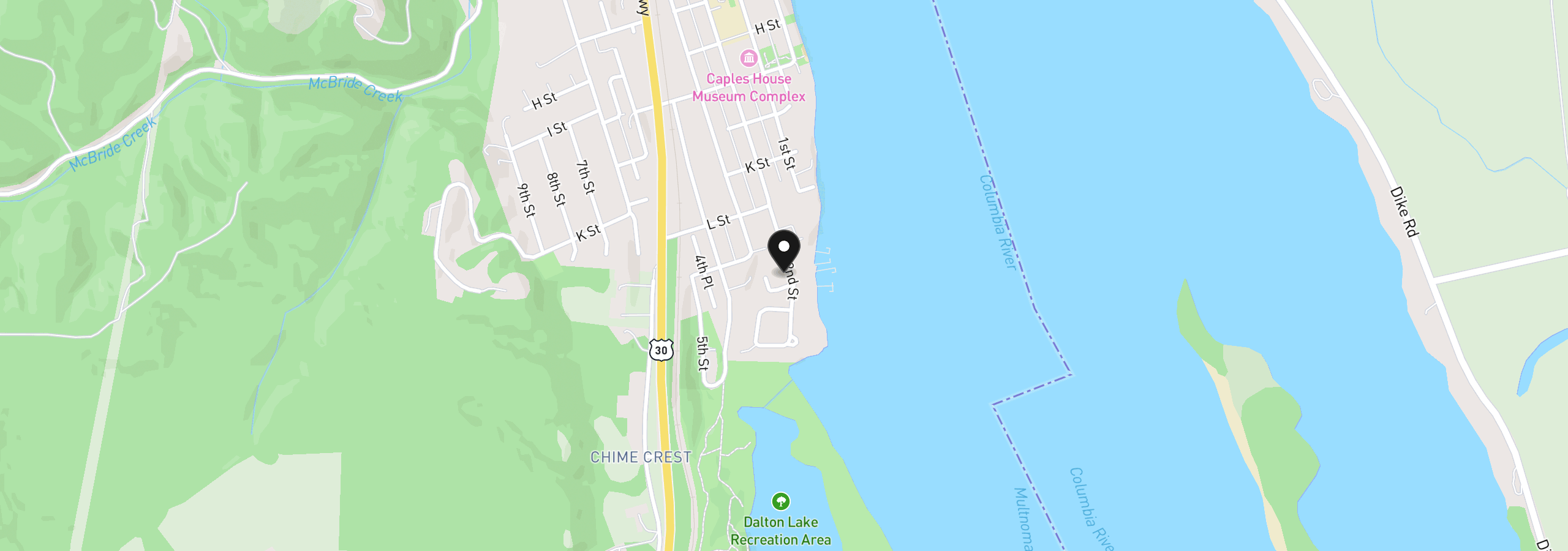 Map showing the location of 1405 2nd St, Columbia City, OR 97018