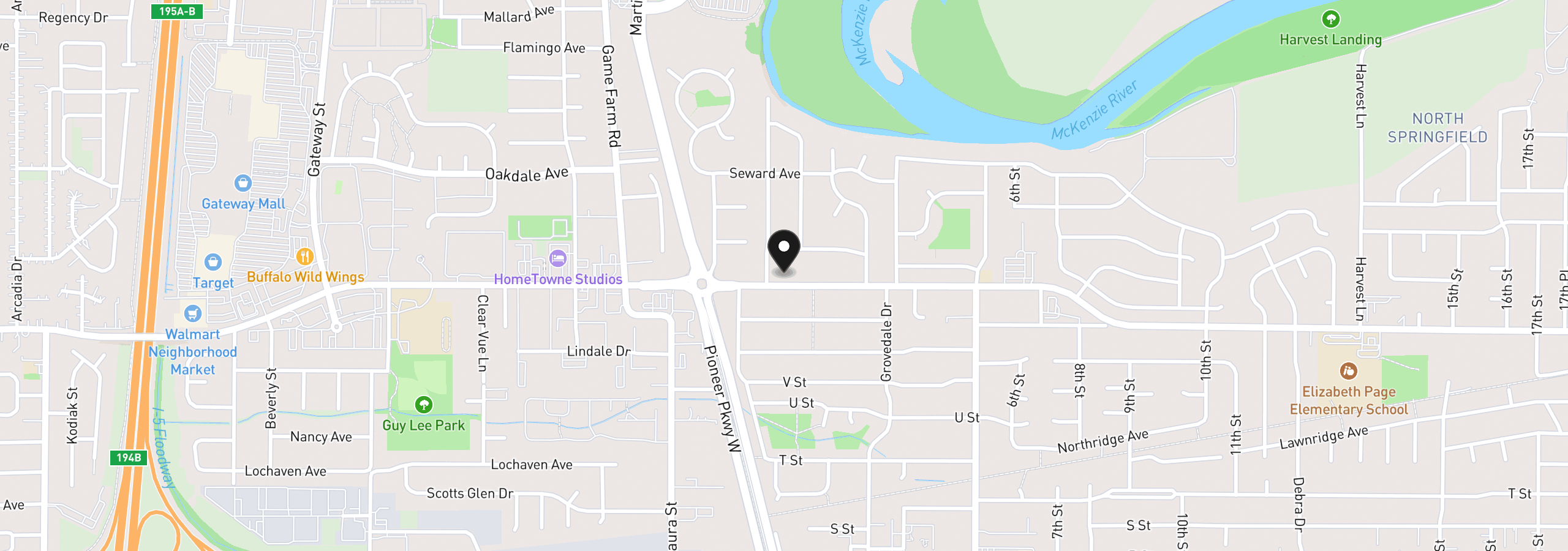 Map showing the location of 114 Hayden Bridge Way, Springfield, OR 97477