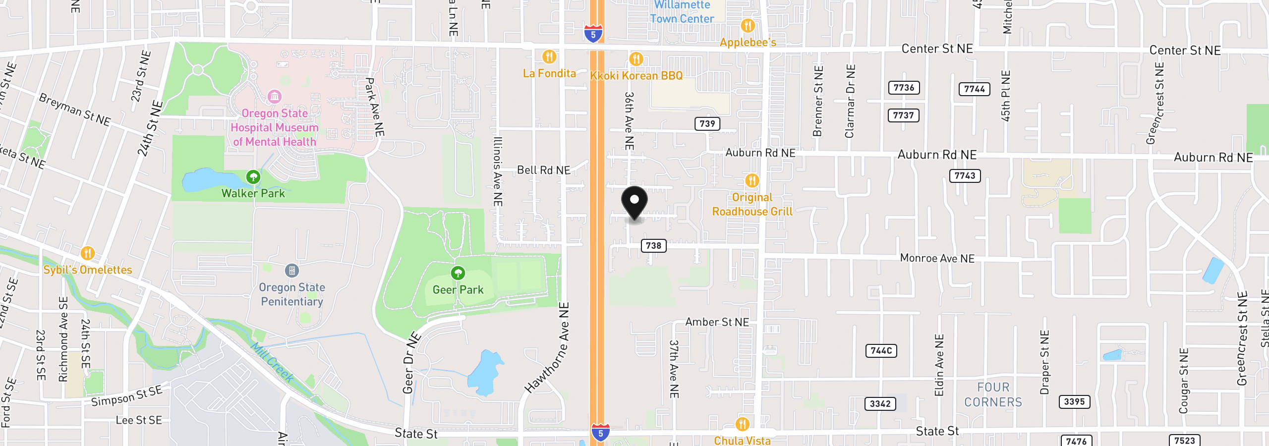 Map showing the location of 404 36th Ave NE, Salem, OR 97301