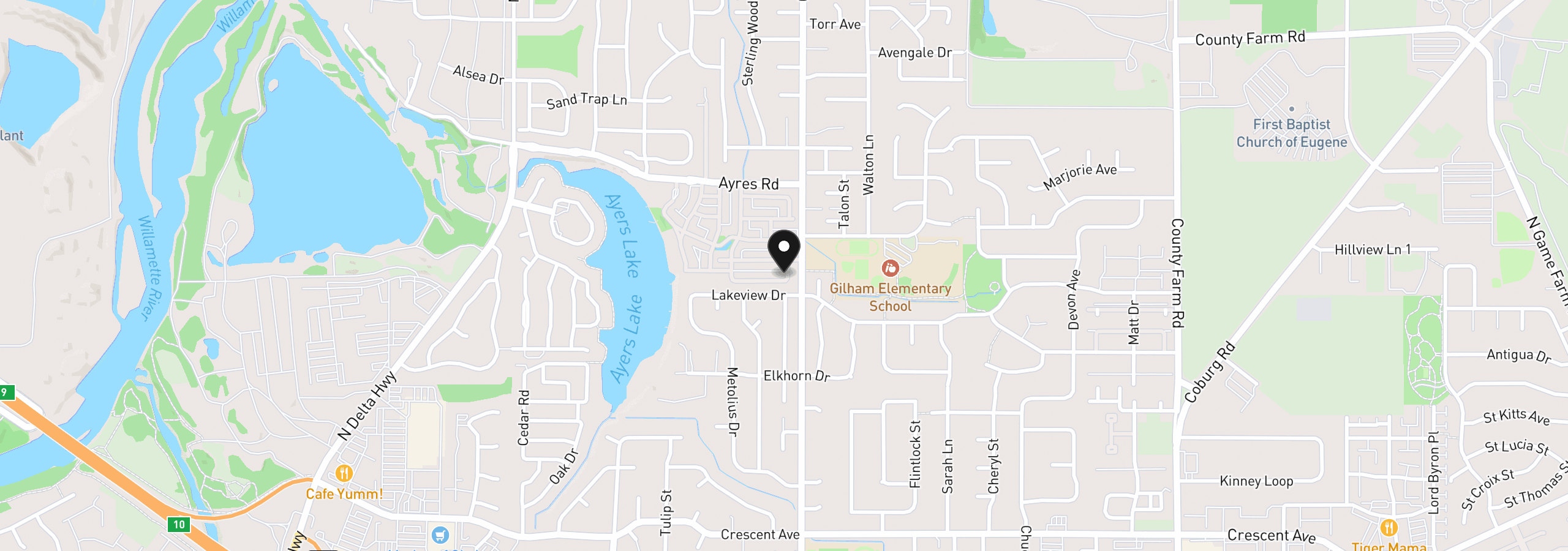 Map showing the location of 3198 Lake Crest Dr, Eugene, OR 97408
