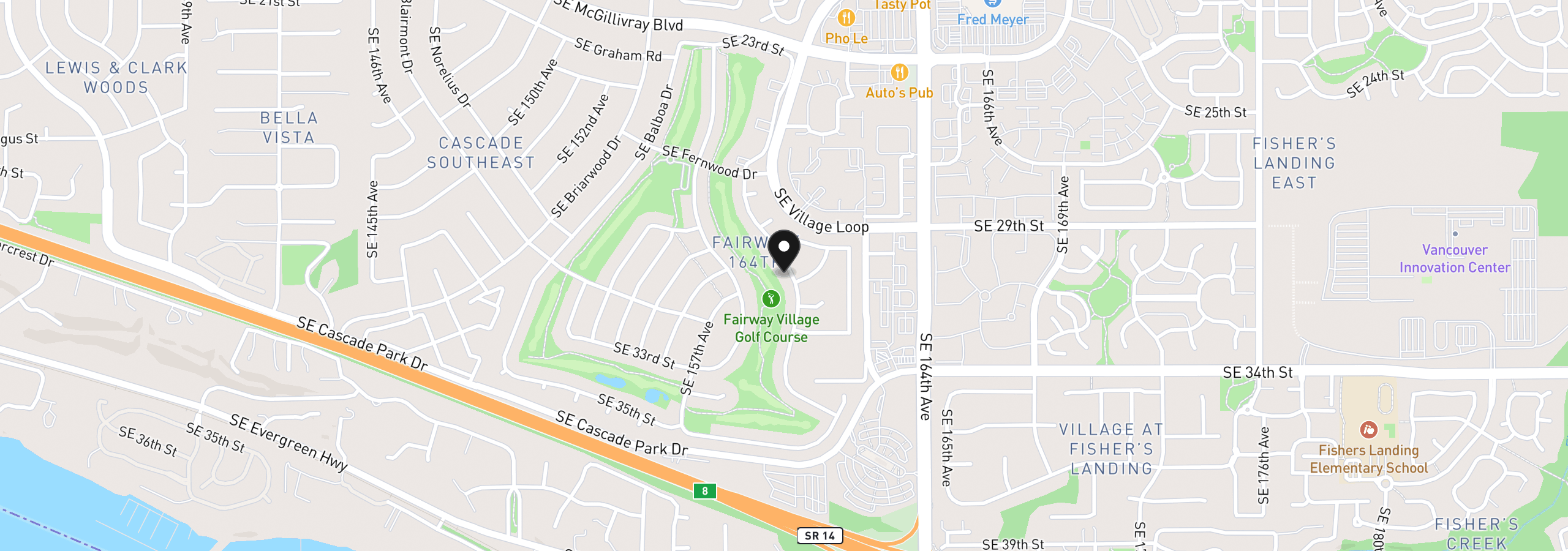 Map showing the location of 3000 SE Baypoint Dr, Vancouver, Wa 98683