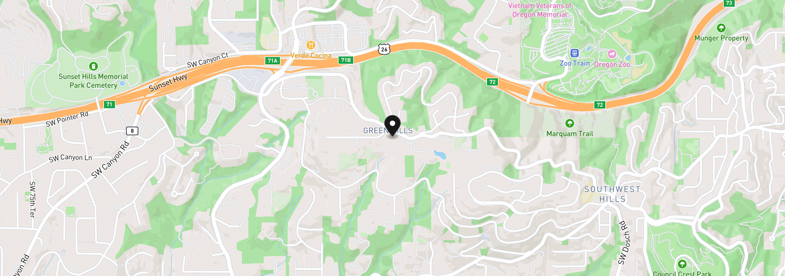 Map showing the location of 5020 SW Humphrey Blvd, Portland, OR 97221