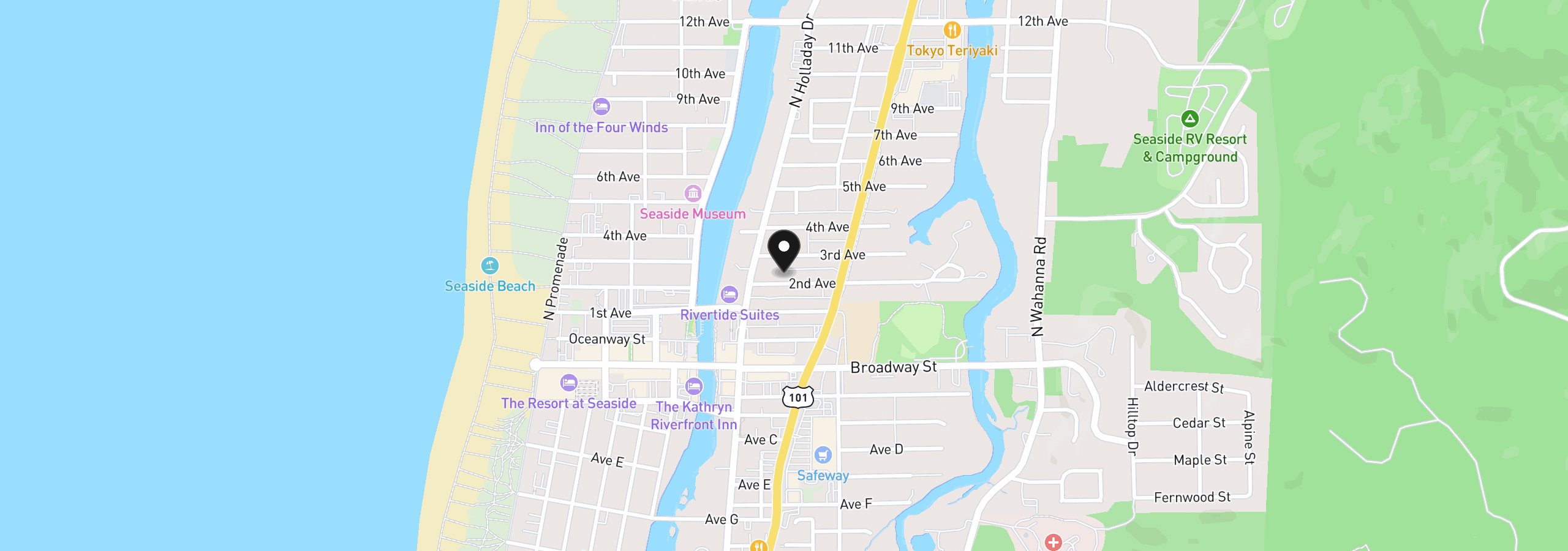 Map showing the location of 804 2nd Ave, Seaside, OR 97138