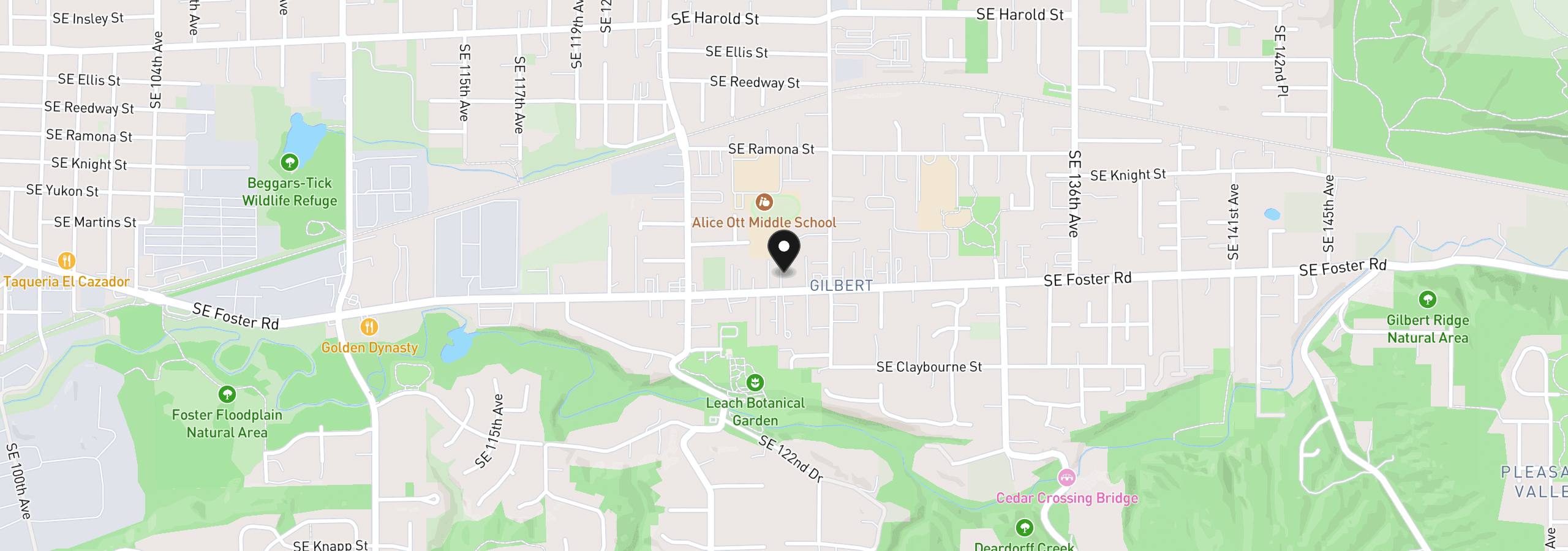 Map showing the location of 12619 SE Foster Rd, Portland, OR 97236