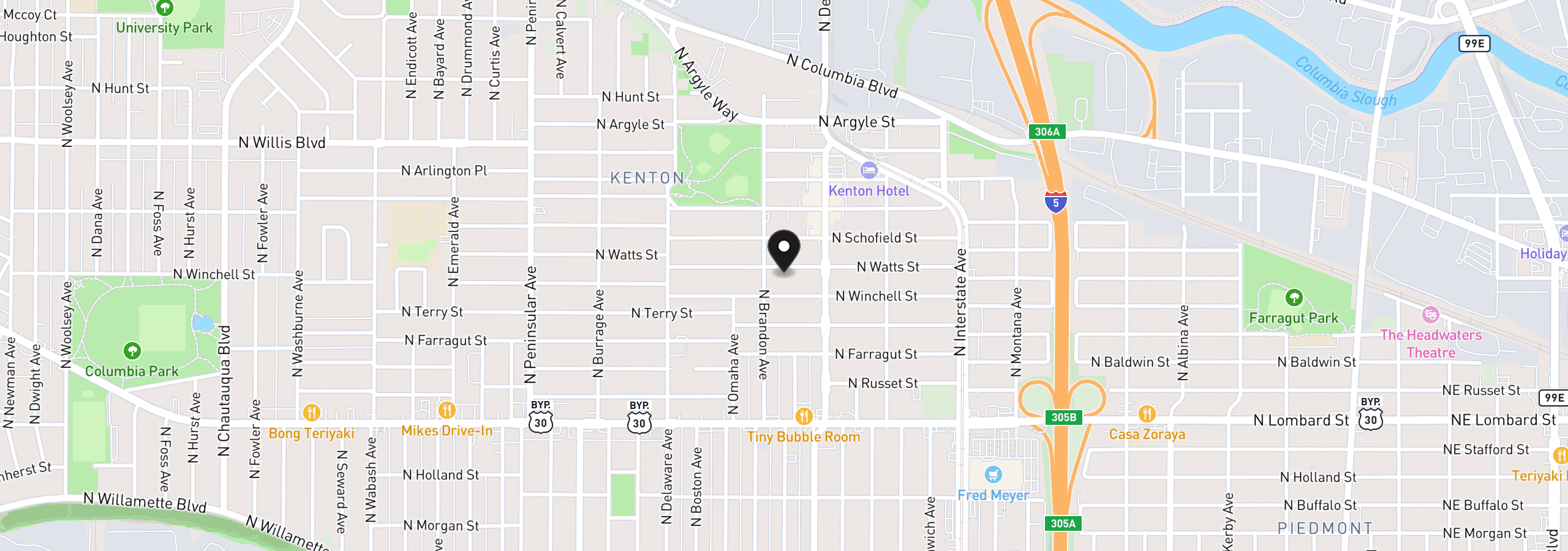 Map showing the location of 2116 N Watts St, Portland, OR 97217