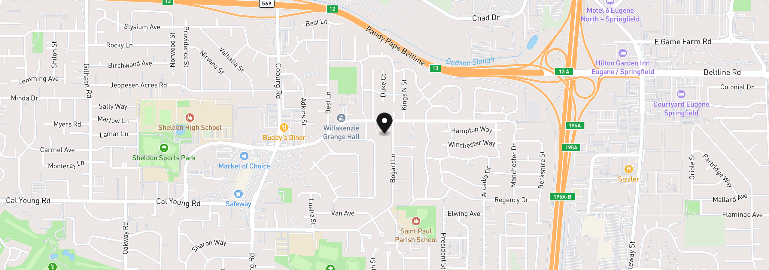 Map showing the location of Sprig Ln Lot 3, Eugene, OR 97401