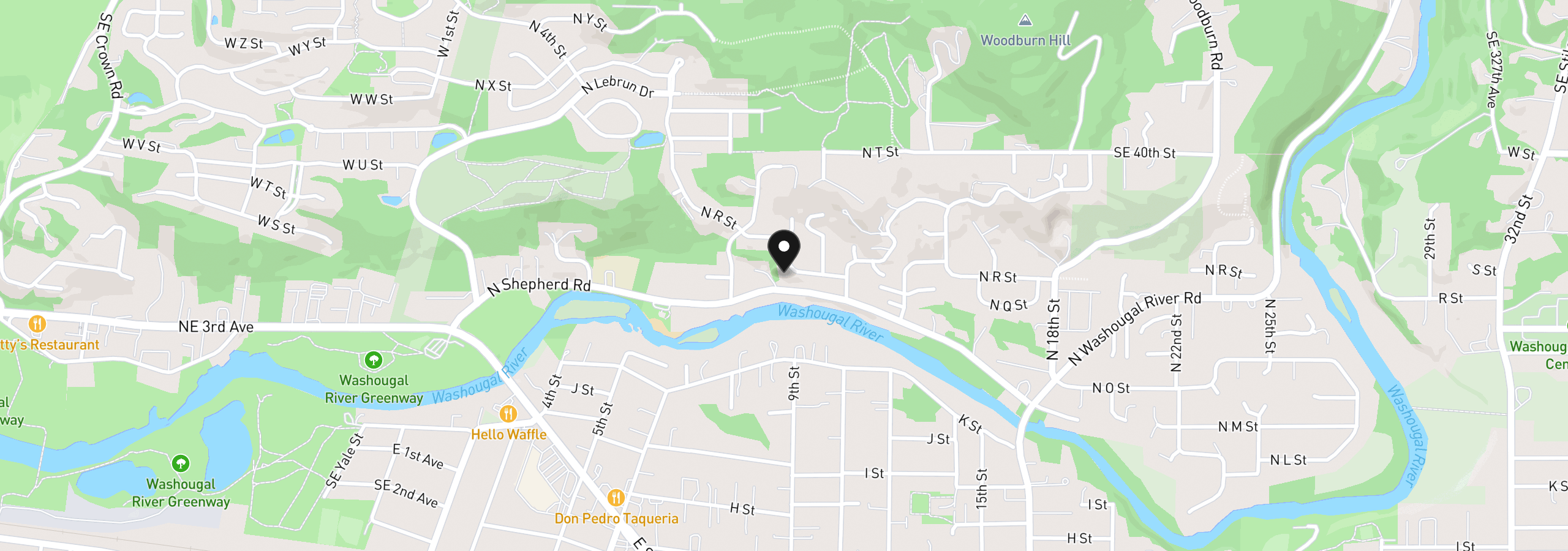 Map showing the location of 860 N P St, Washougal, Wa 98671