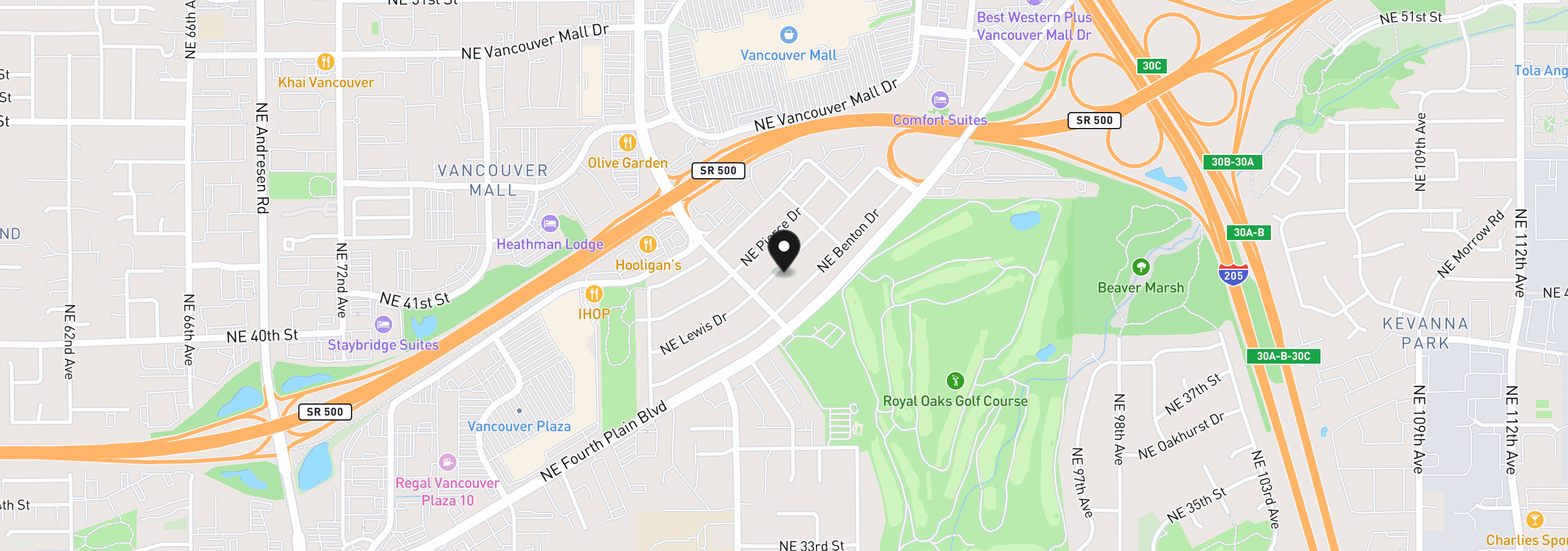 Map showing the location of 8623 NE Lewis Dr, Vancouver, Wa 98662