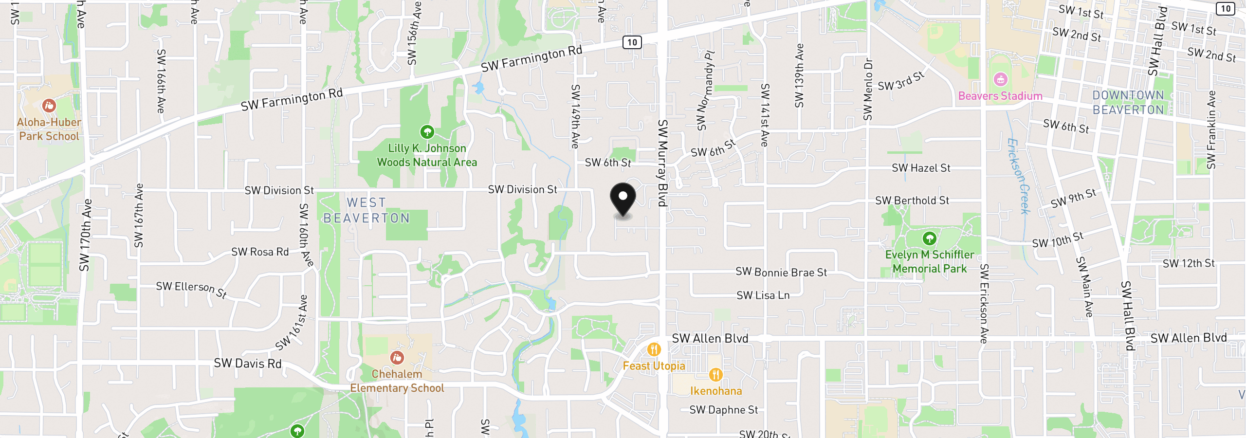 Map showing the location of 14633 SW Grayling Ln, Beaverton, OR 97007