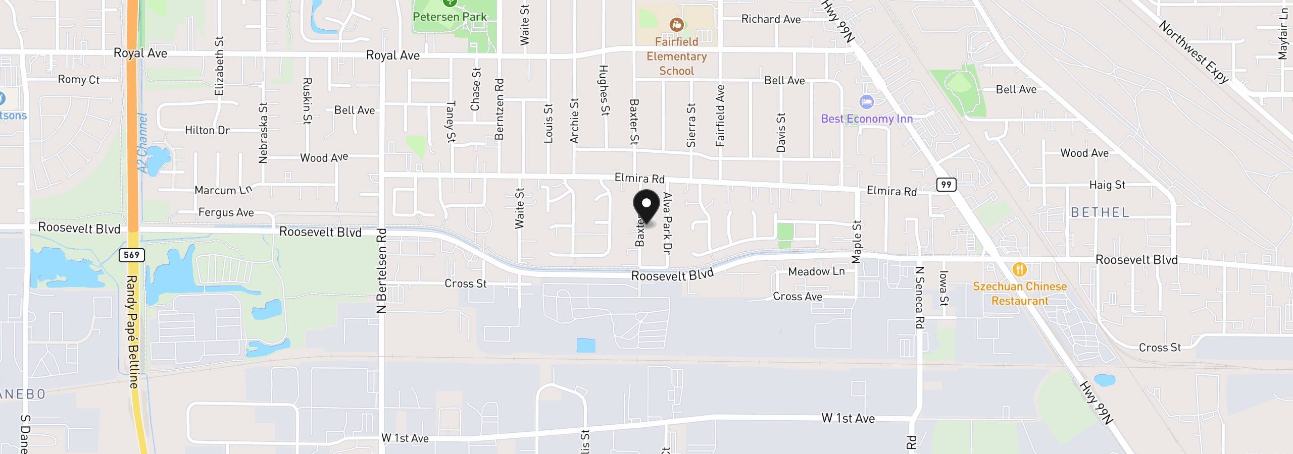 Map showing the location of 265 Baxter St, Eugene, OR 97402