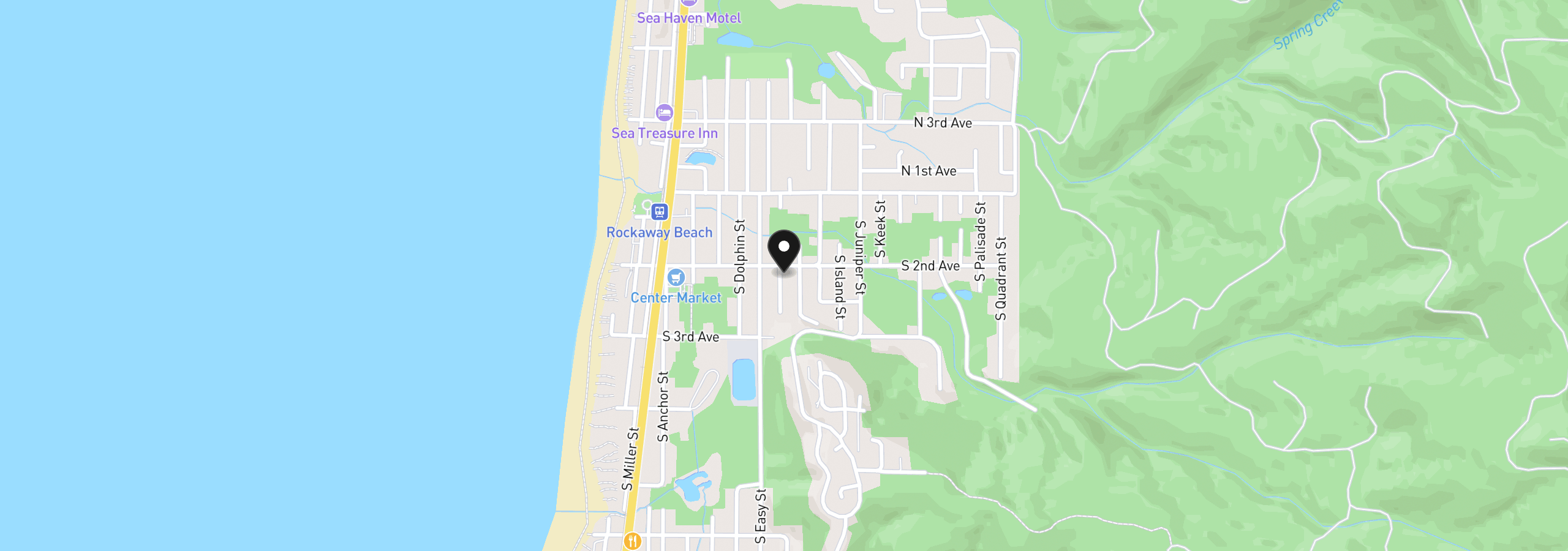 Map showing the location of 206 S Falcon St, Rockaway Beach, OR 97136