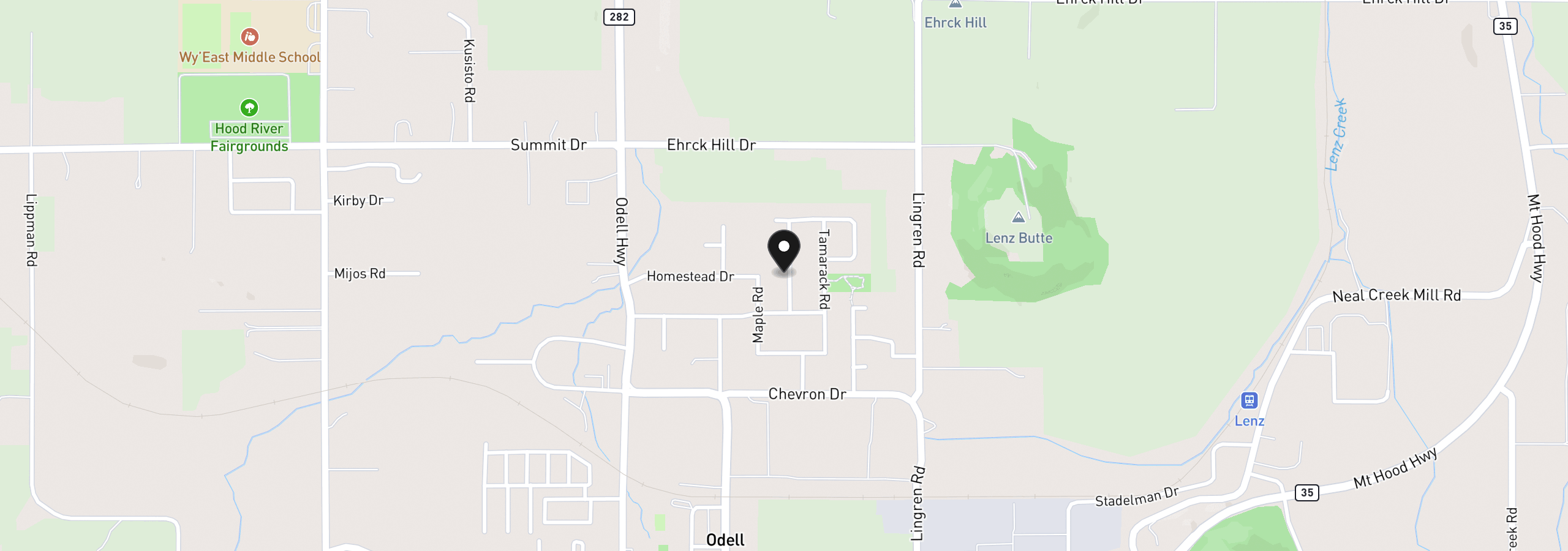 Map showing the location of 3150 Ponderosa Rd, Hood River, OR 97031