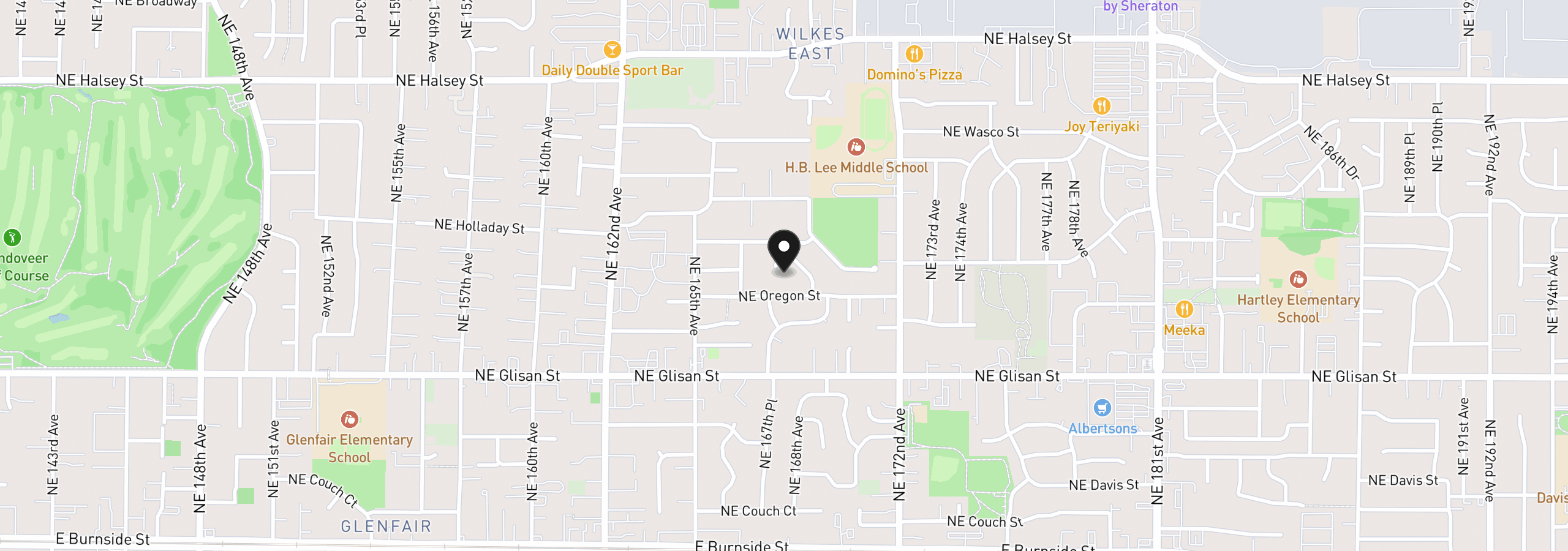 Map showing the location of 820 NE 168th Pl, Portland, OR 97230