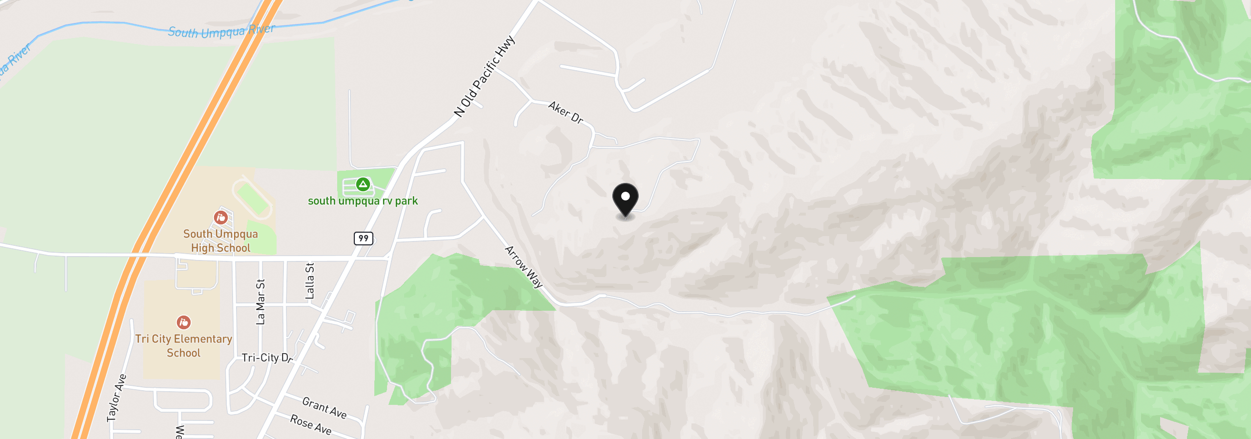 Map showing the location of 317 Aker Dr, Myrtle Creek, OR 97457