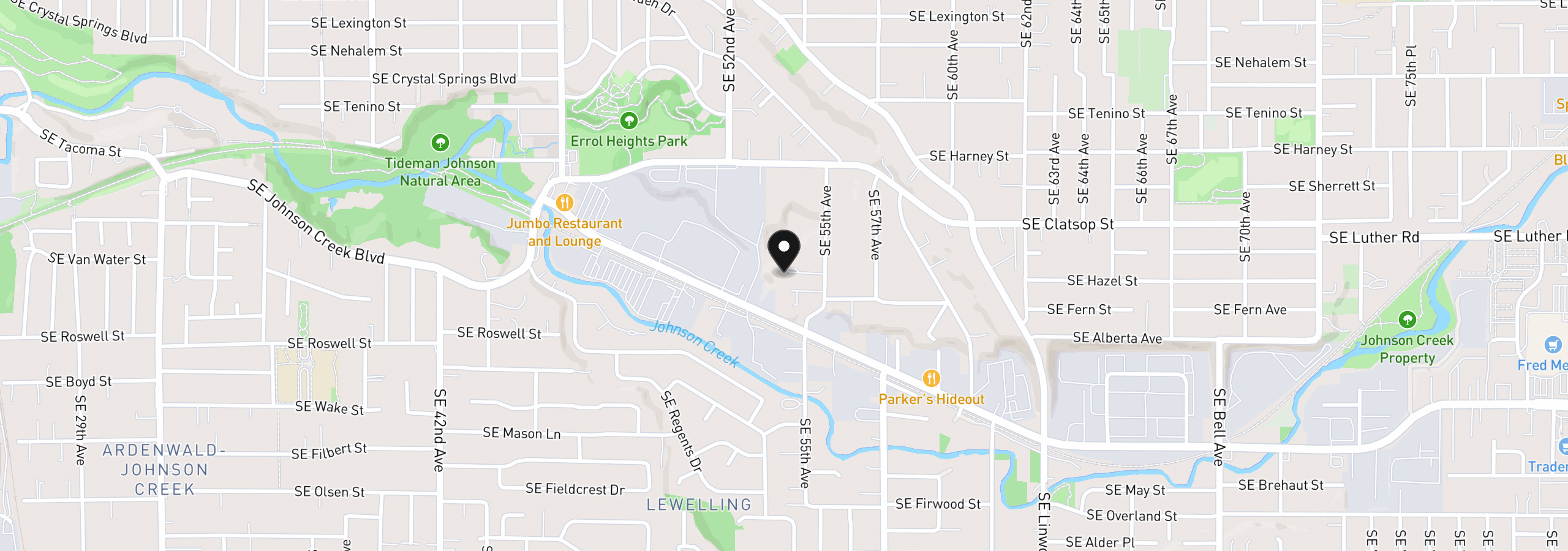 Map showing the location of 8687 SE 55th Ave, Portland, OR 97206