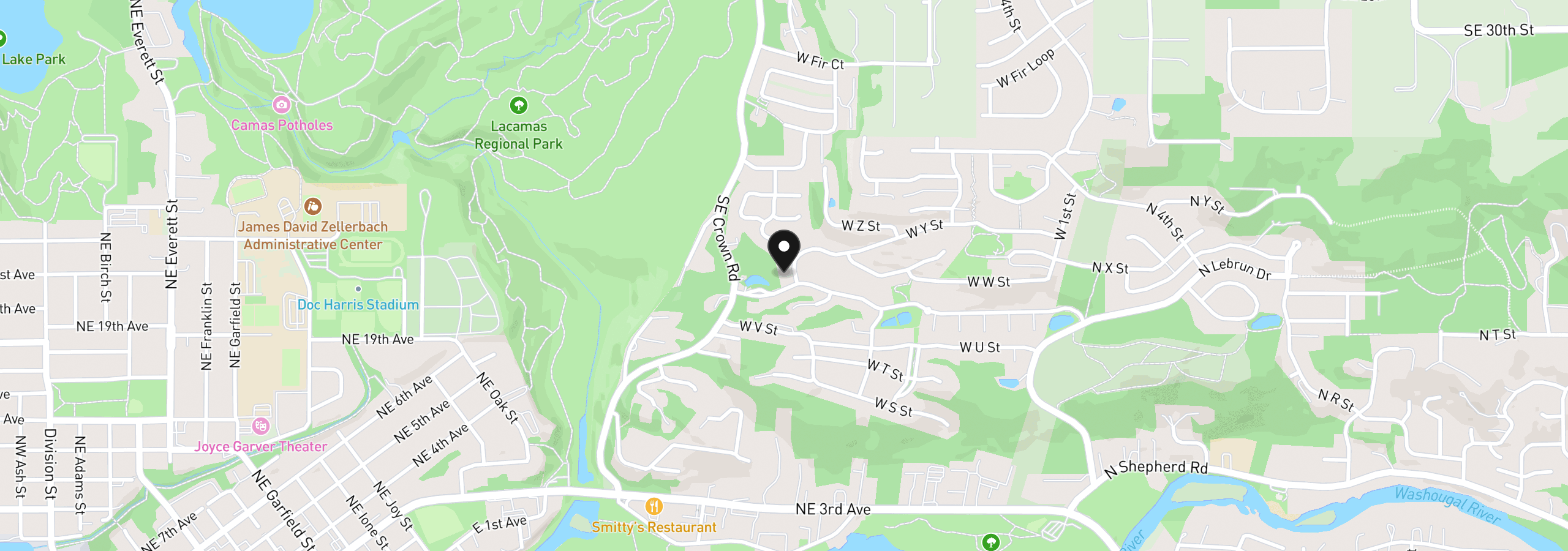 Map showing the location of 2445 W 10th St, Washougal, Wa 98671