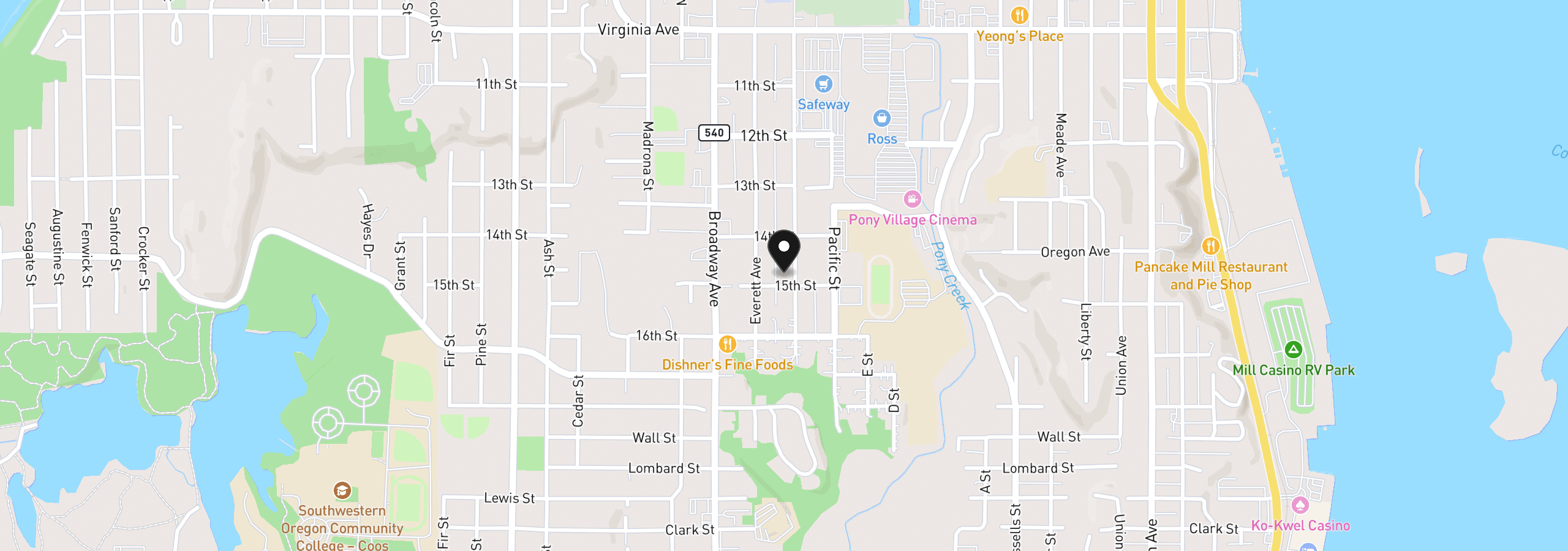 Map showing the location of 2478 Marion St, North Bend, OR 97459
