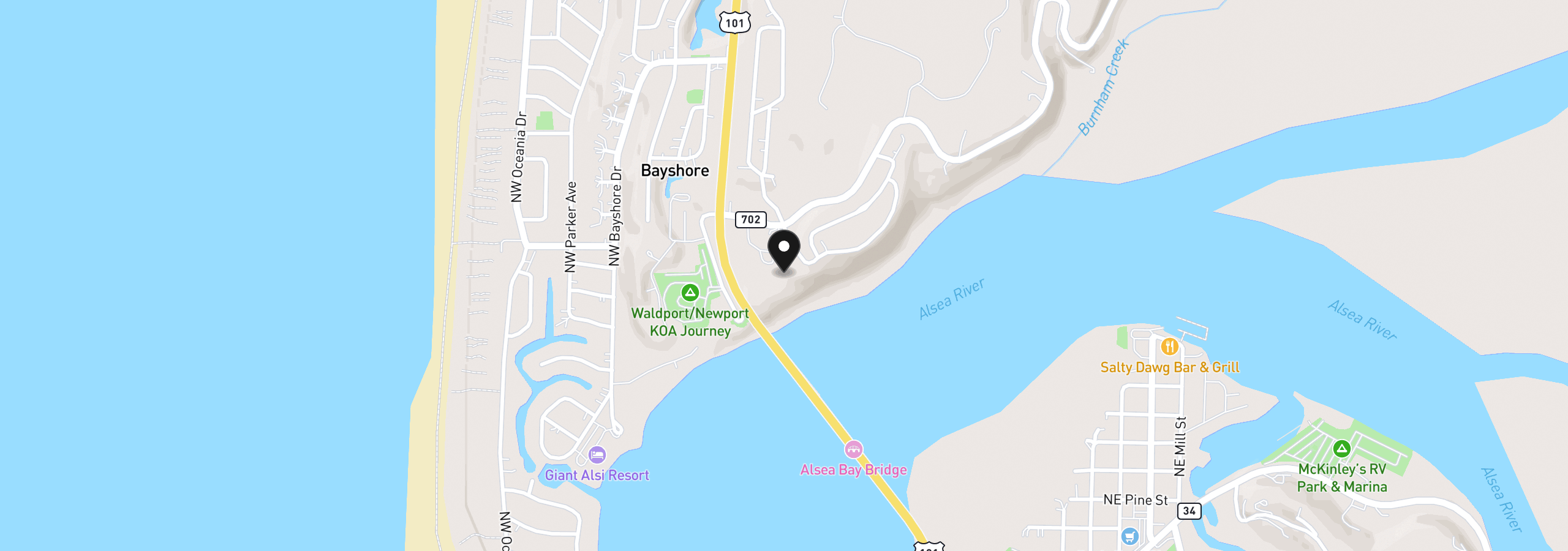 Map showing the location of 1000 NW Highland Dr Tl 4005, Waldport, OR 97394
