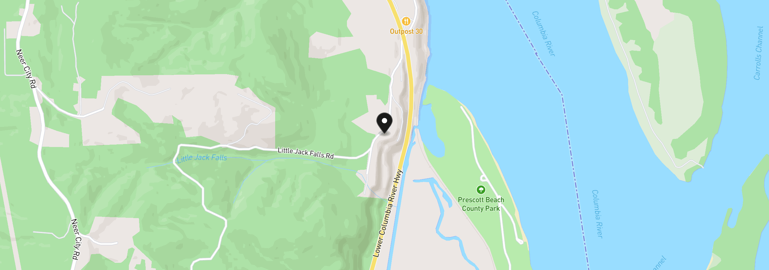 Map showing the location of 72290 Little Jack Falls Rd, Rainier, OR 97048