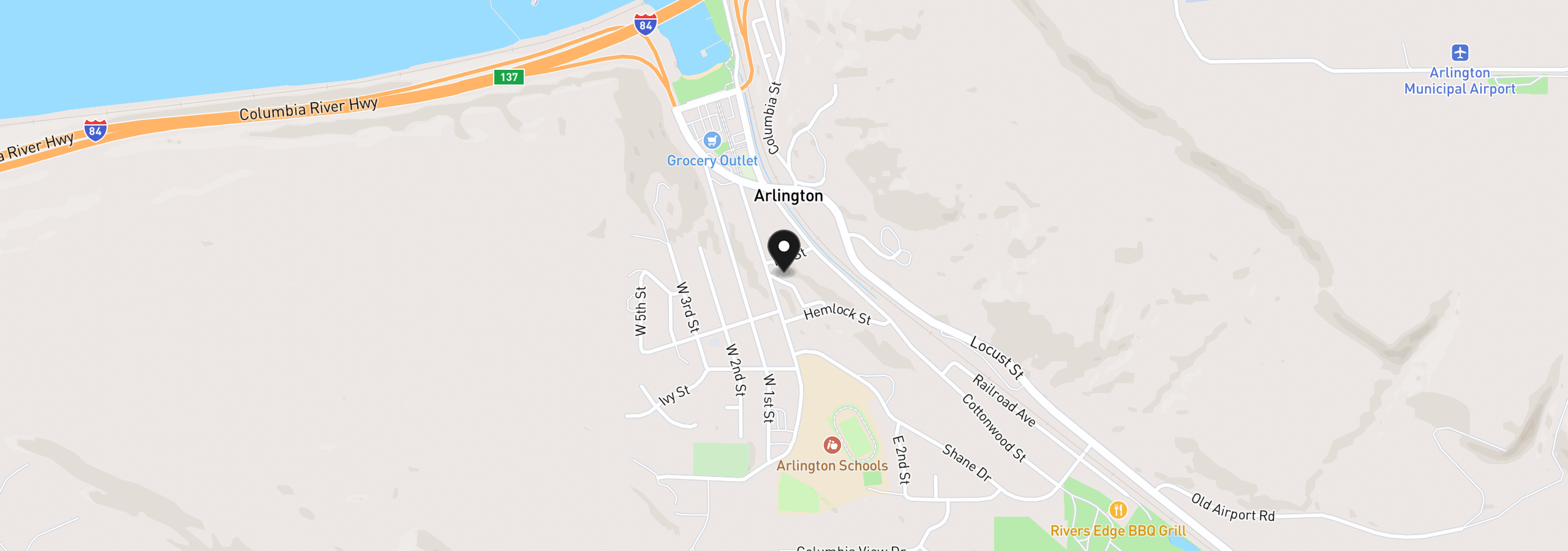 Map showing the location of 1070 Main St, Arlington, OR 97812