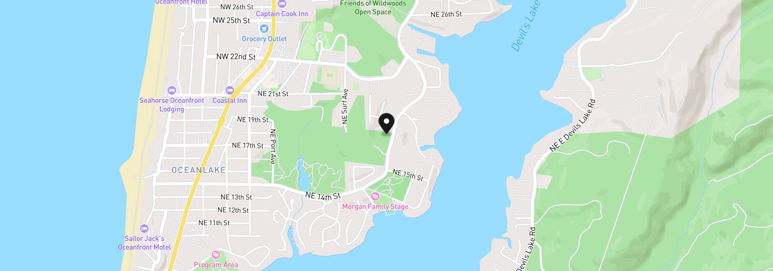 Map showing the location of 1745 NE West Devils Lake Rd, Lincoln City, OR 97367