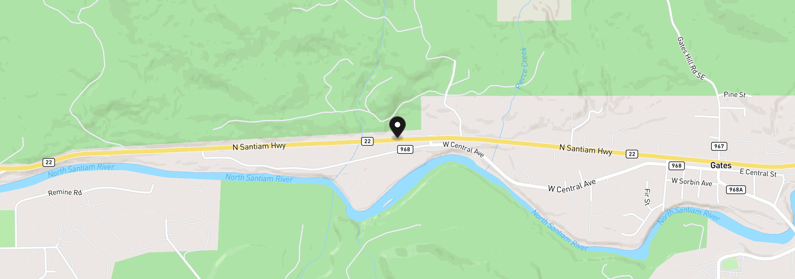 Map showing the location of 0 N Santiam Hwy, Gates, OR 97346