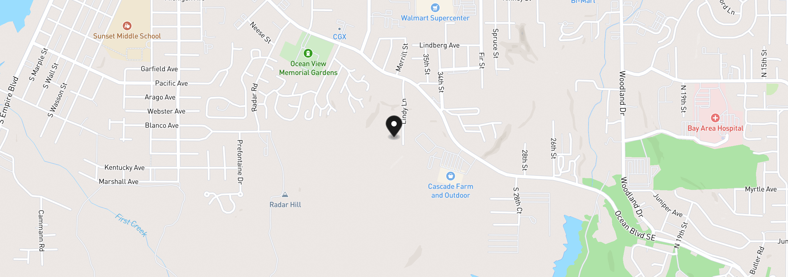 Map showing the location of 1040 Graham St, Coos Bay, OR 97420