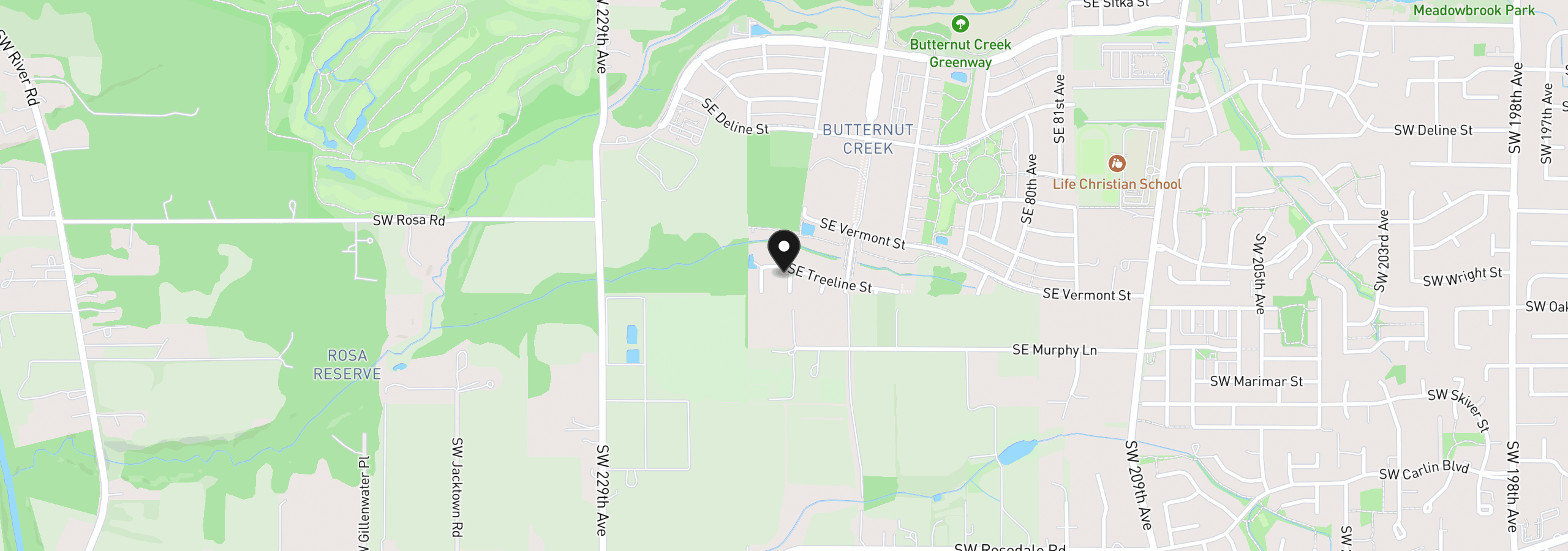Map showing the location of 7382 SE Treeline St, Hillsboro, OR 97123