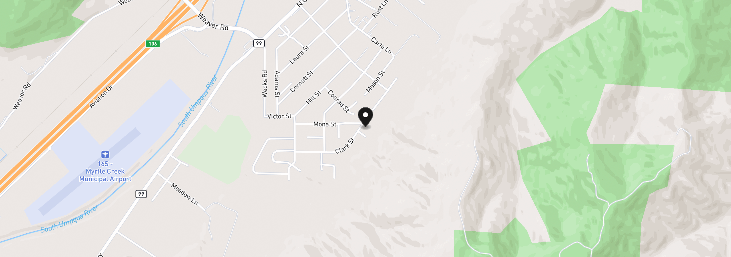 Map showing the location of 411 Clark St, Myrtle Creek, OR 97457