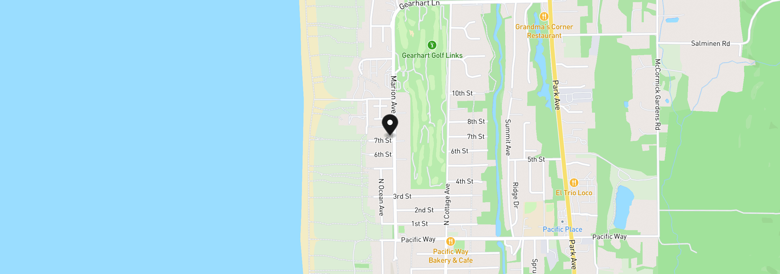 Map showing the location of 738 N Marion Ave, Gearhart, OR 97138