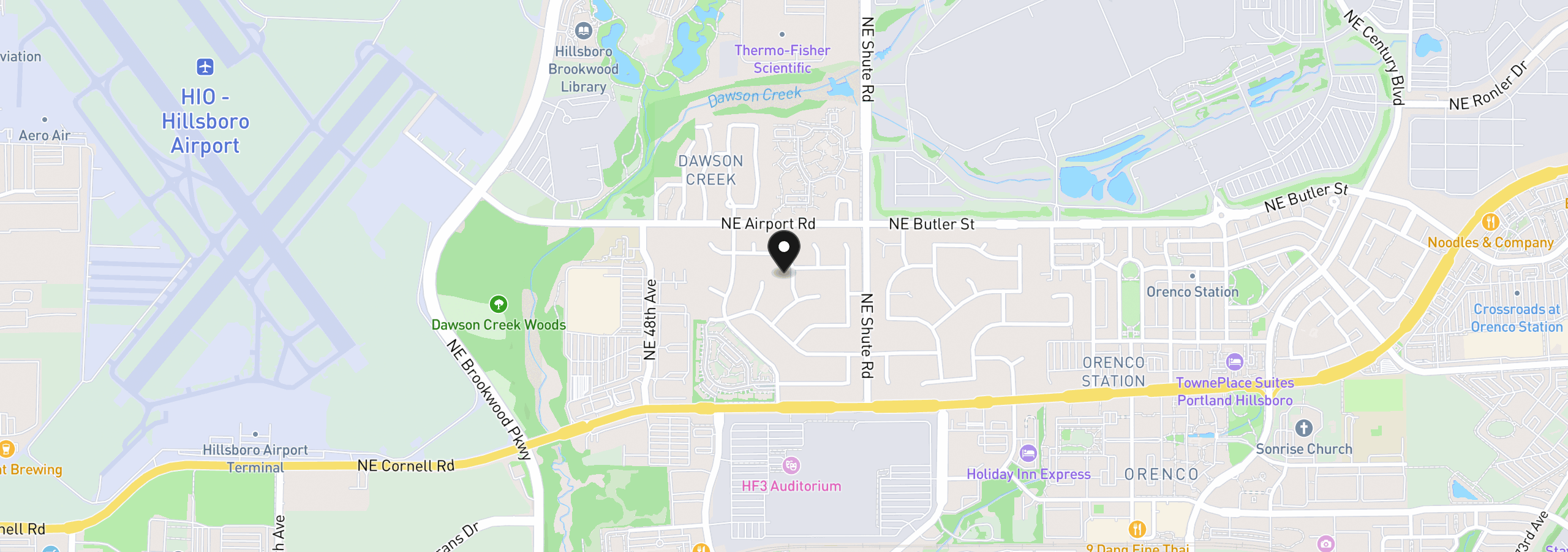 Map showing the location of 1635 NE Stable Dr, Hillsboro, OR 97124