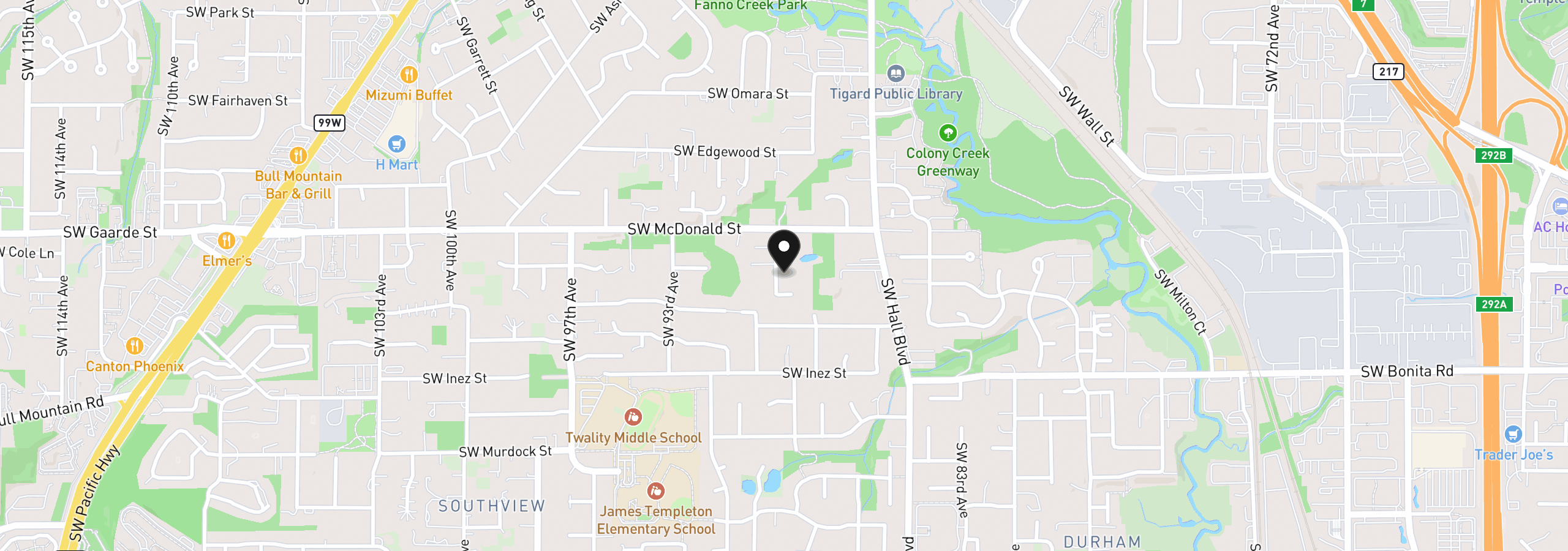Map showing the location of 14150 SW 89th Ave, Portland, OR 97224