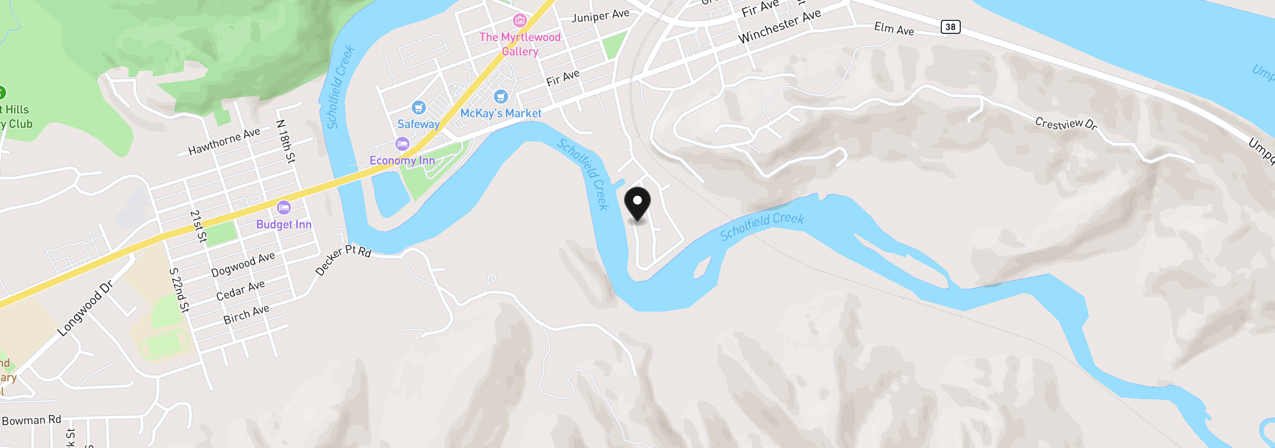 Map showing the location of 100 River Bend Rd 119, Reedsport, OR 97467