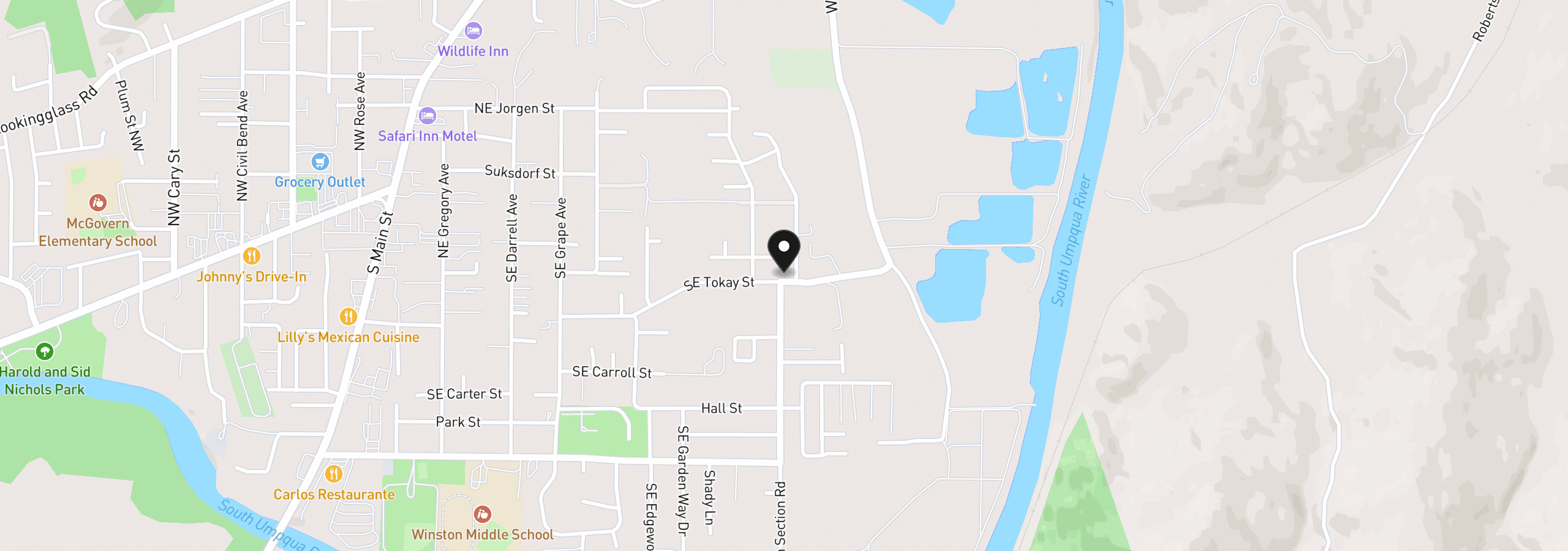 Map showing the location of 750 SE Tokay St, Winston, OR 97496