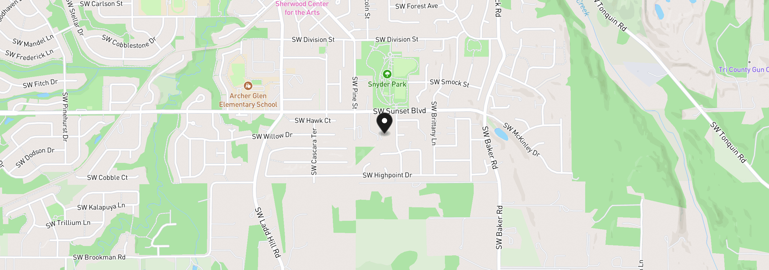 Map showing the location of 15329 SW Sunset Blvd, Sherwood, OR 97140