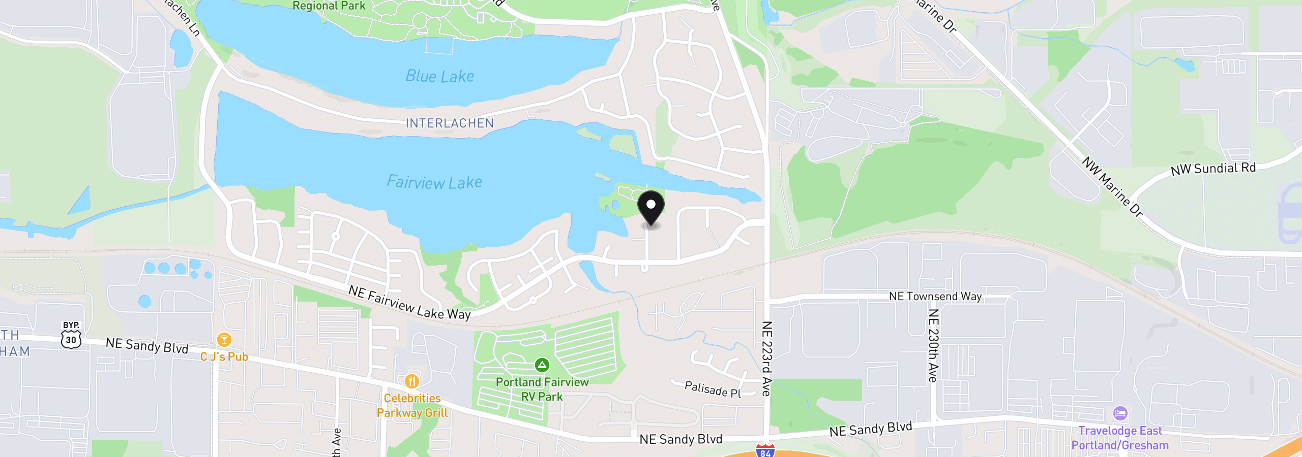 Map showing the location of 3624 NE 217th Ave, Fairview, OR 97024