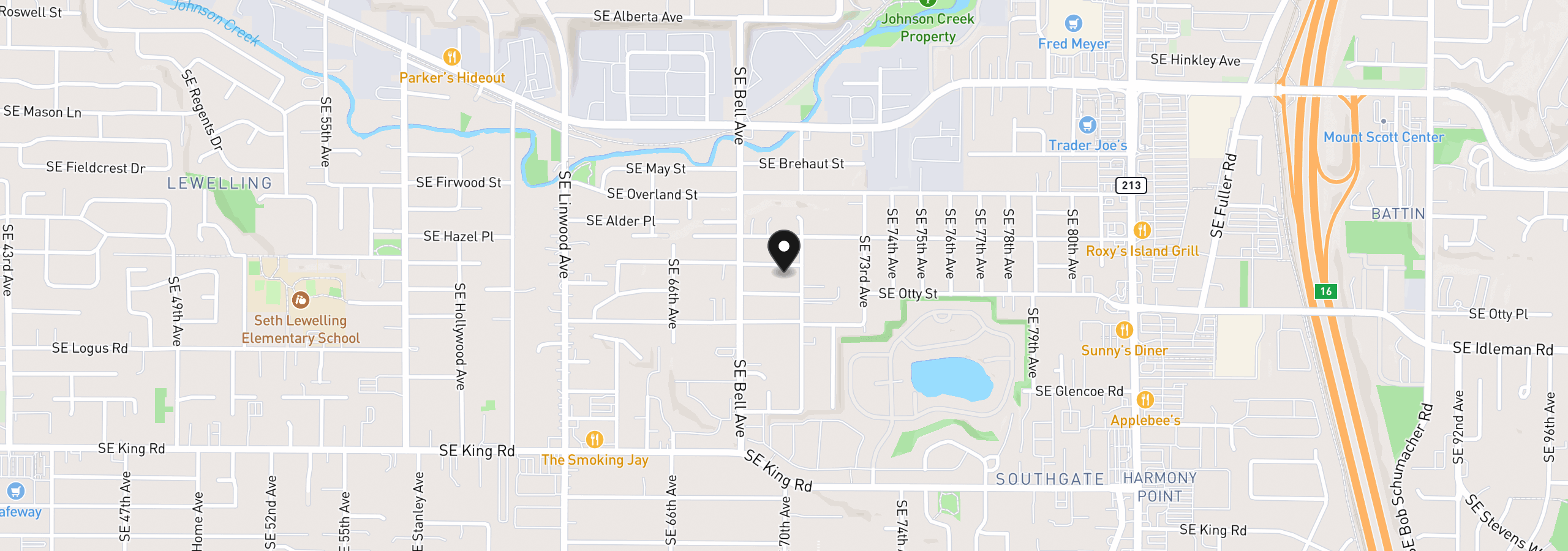 Map showing the location of 6916 SE Pierce St, Milwaukie, OR 97222