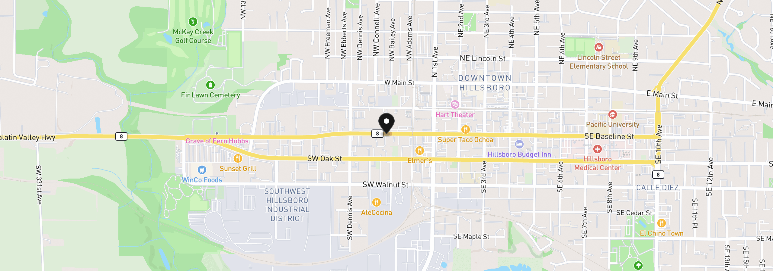 Map showing the location of 316 SW Baseline St, Hillsboro, OR 97123