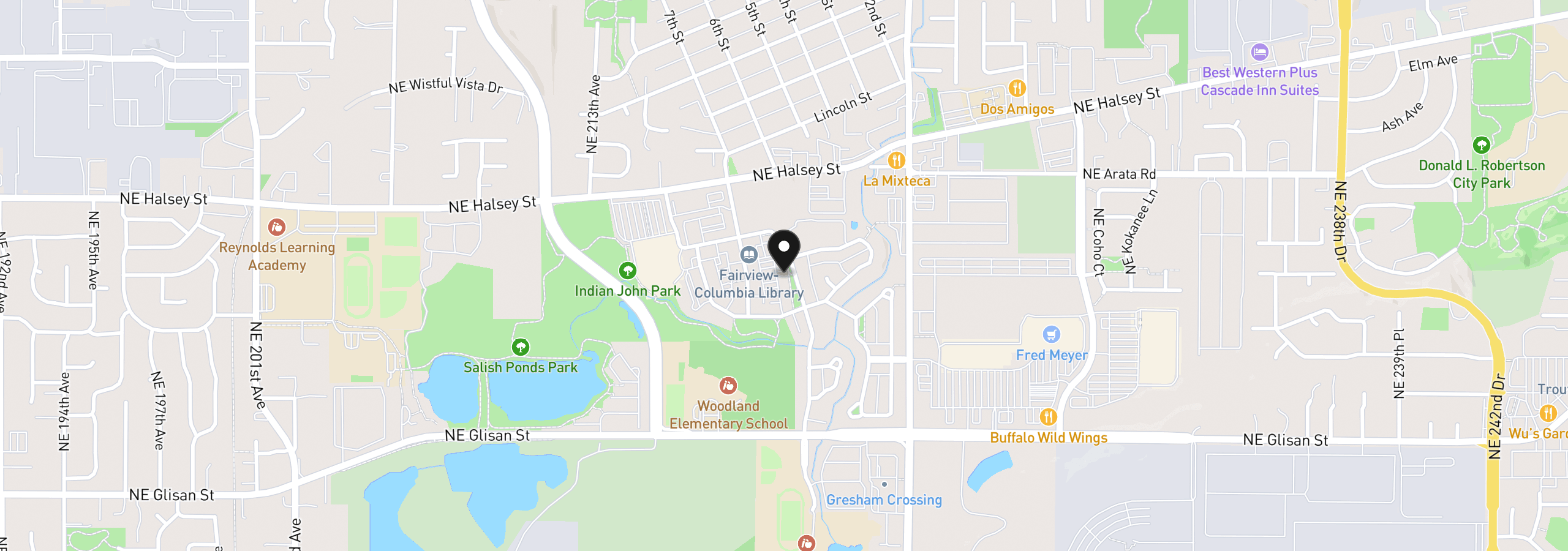 Map showing the location of 1421 NE Market Dr, Fairview, OR 97024