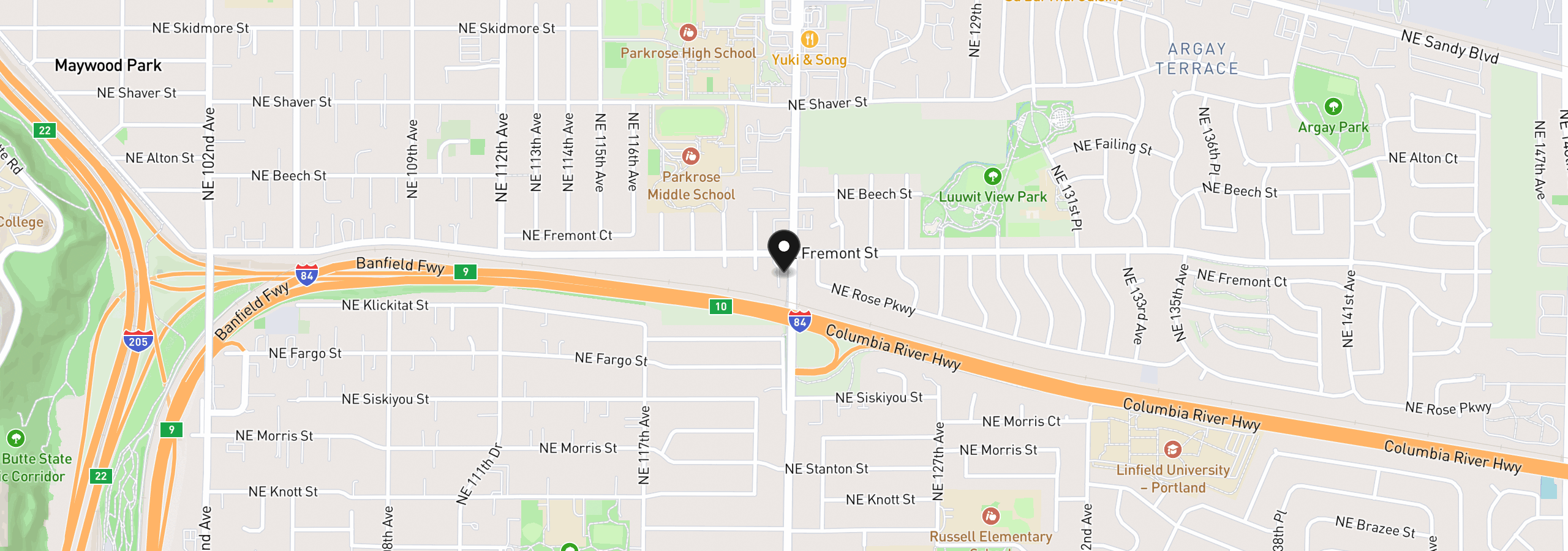 Map showing the location of 12142 NE Fremont St 11, Portland, OR 97220