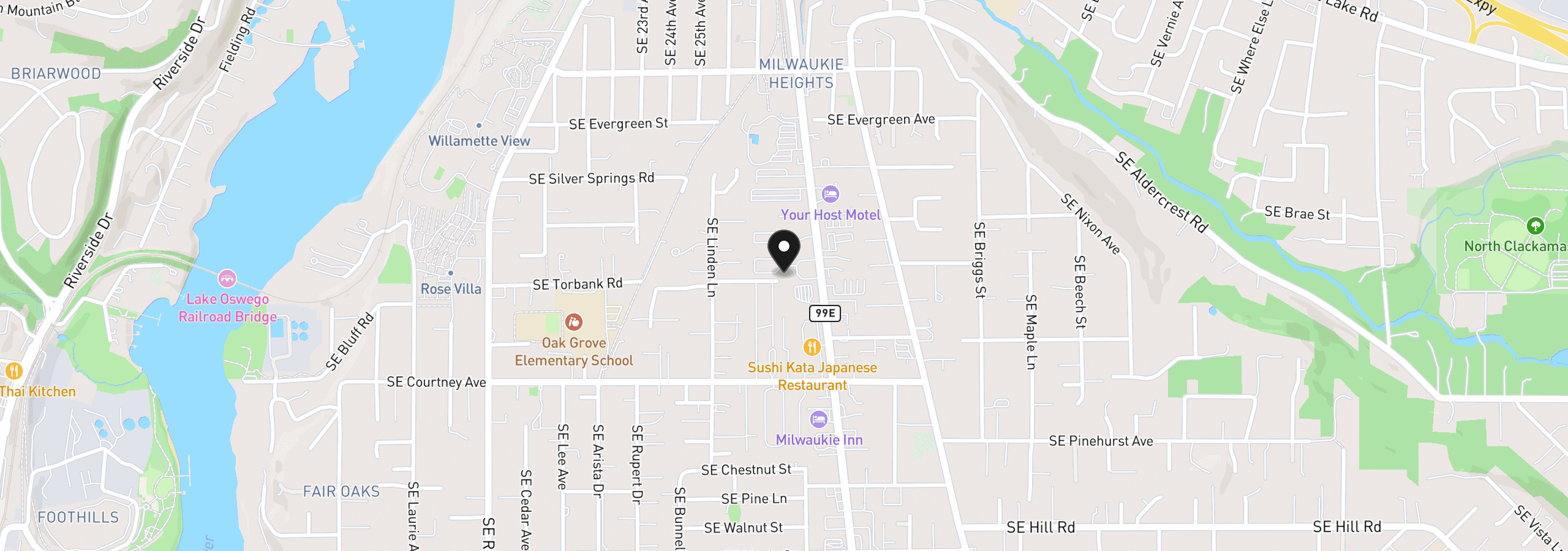 Map showing the location of 13515 SE McLoughlin Blvd, Milwaukie, OR 97222