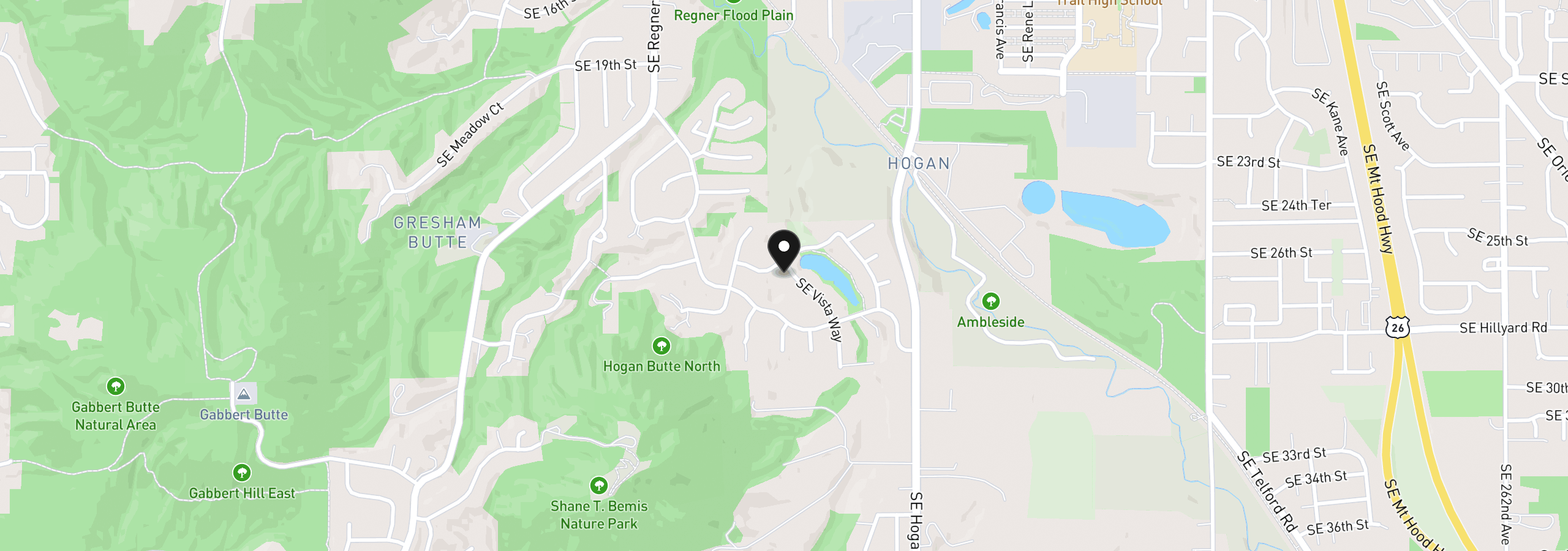 Map showing the location of 2633 SE Vista Way, Gresham, OR 97080