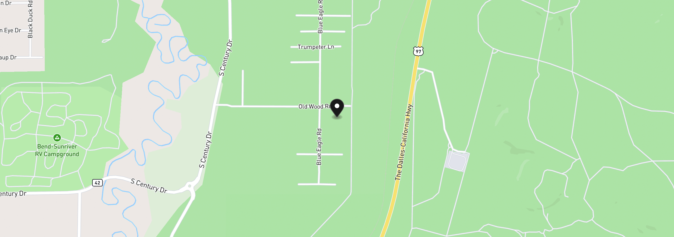 Map showing the location of 17875 Old Wood Rd, Bend, OR 97707