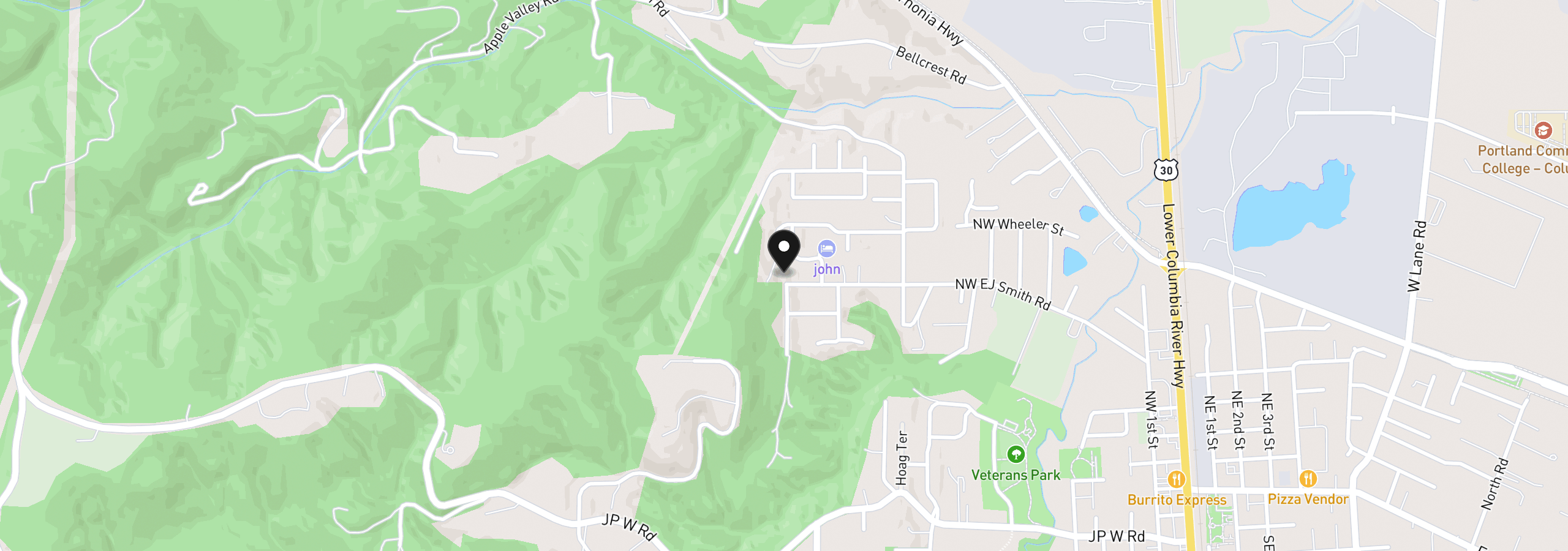 Map showing the location of 32797 NW Peak Rd, Scappoose, OR 97056