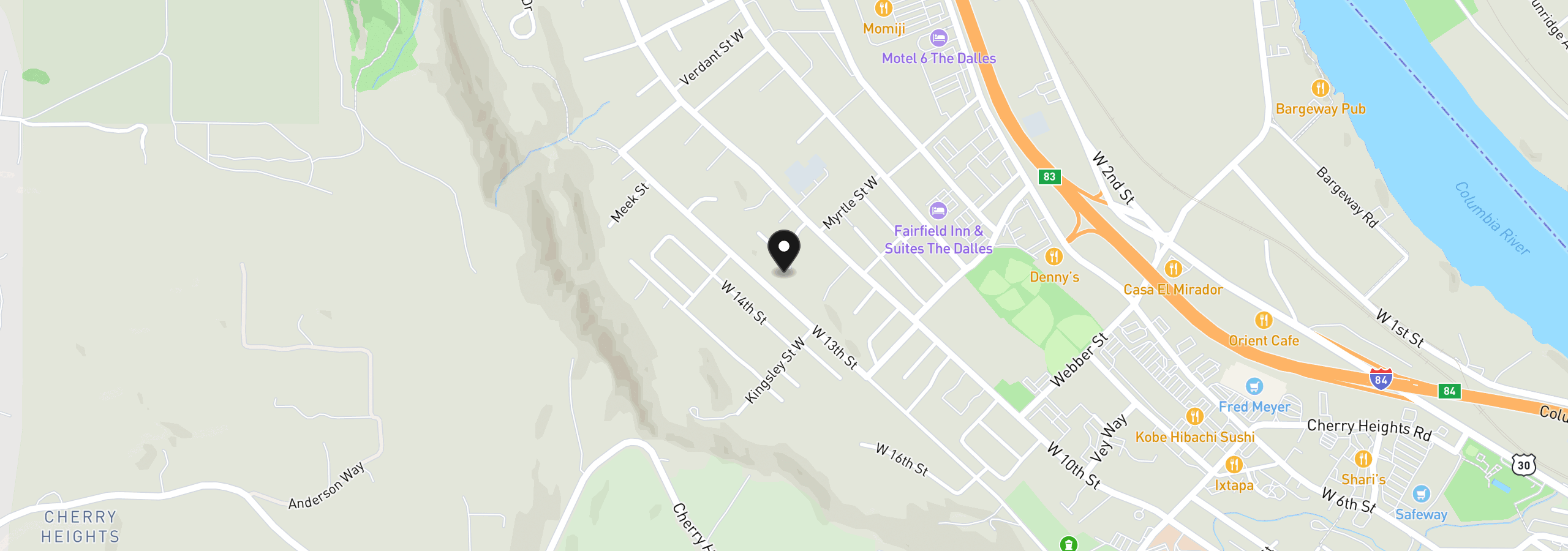 Map showing the location of 2314 W 12th St 1, The Dalles, OR 97058