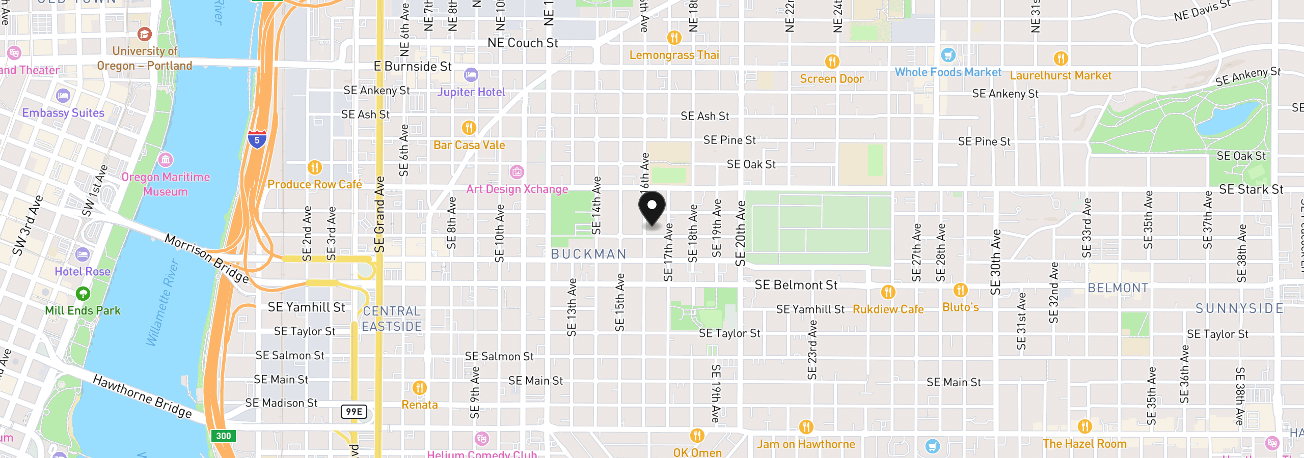 Map showing the location of 626 SE 16th Ave, Portland, OR 97214