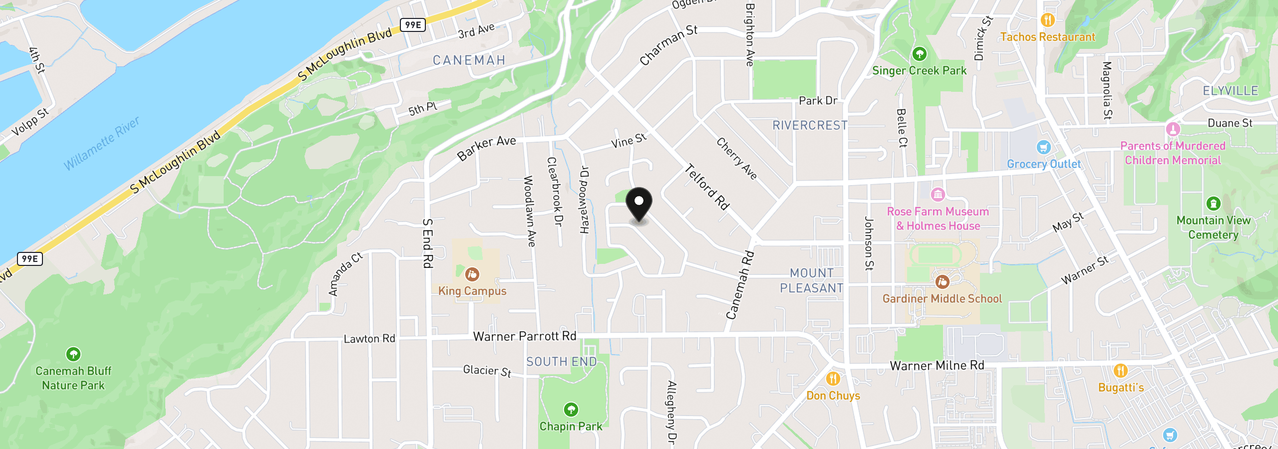 Map showing the location of 409 Alderwood Pl, Oregon City, OR 97045