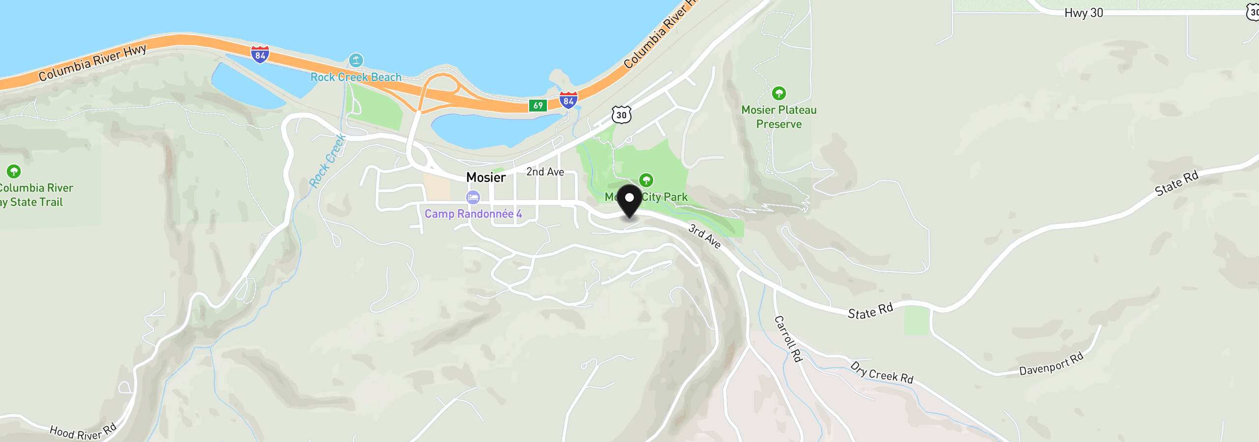 Map showing the location of 407 Huskey Rd, Mosier, OR 97040