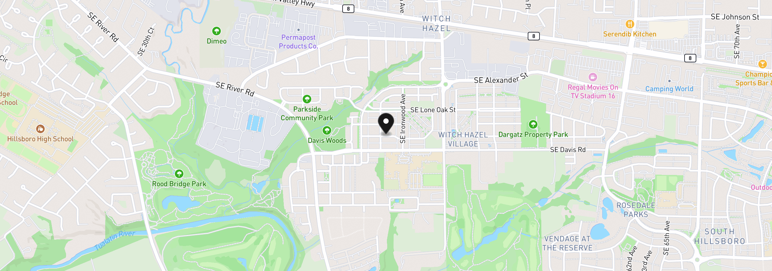 Map showing the location of 4617 SE Teakwood St, Hillsboro, OR 97123