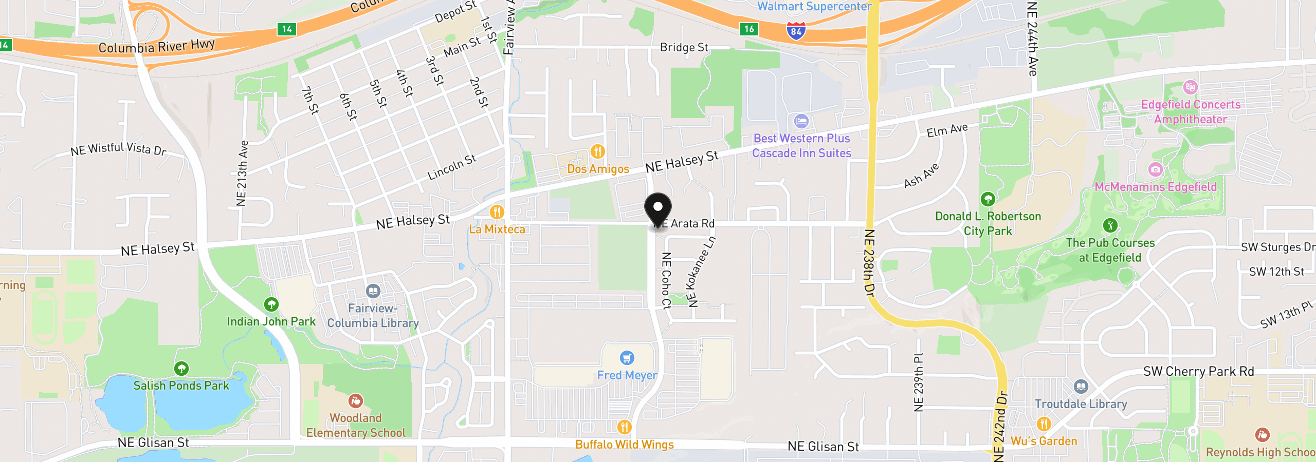 Map showing the location of 22908 NE Chinook St, Wood Village, OR 97060